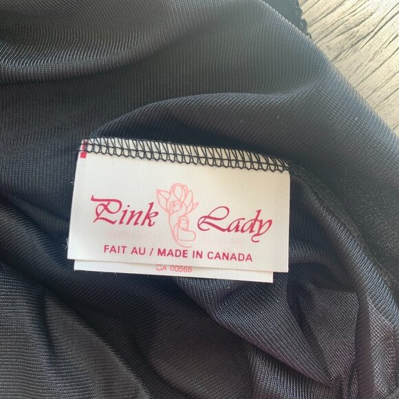 Vintage 90s Pink Lady Black Satin Lace Trim Slip Skirt New - Picture 6 of 11